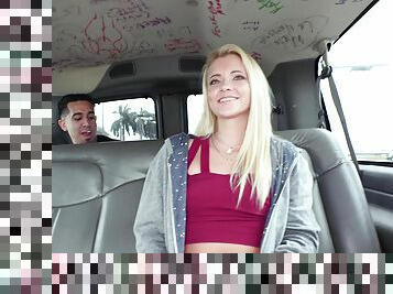Cute blonde shares her first bang bus experience