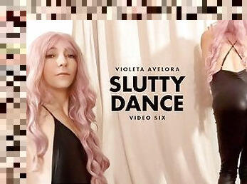 Slutty girl with pink hair dancing