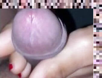 Sexy Latina gives a naughty footjob DM for full vid