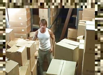 A busty German brunette gets her asshole banged in the warehouse