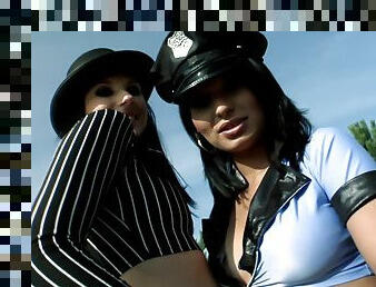 Fake female cops are having fun with a guy in rough threesome