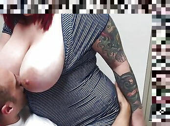 Boobjob tattooed amateur BBW rides cock after titfuck n BJ