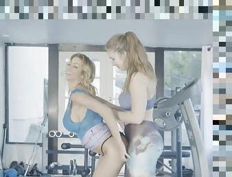 Two blondes and a sexy workout session with ass licking