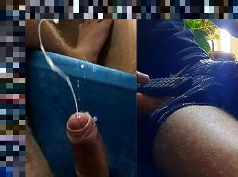 poilue, masturbation, ejaculation-sur-le-corps, pieds, ejaculation, sperme, massive, solo, bite