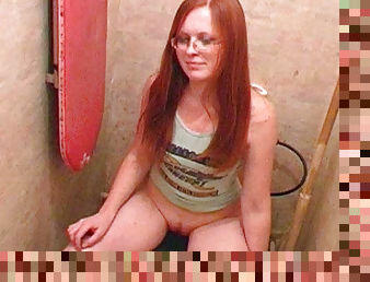 Redhead nerd goes piss on camera