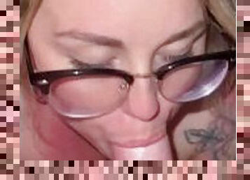Hot blonde in glasses likes sucking fat cock