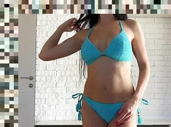 gros-nichons, masturbation, secousses, belle, seins, parfait, petite, fétiche, bikini, brunette