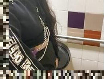 Goth Alt punk e-girl BBW Trans girl tranny PEES IN PUBLIC BATHROOM