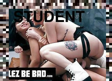 LEZ BE BAD - Naughty Student Gets Rough DPed With STRAP-ONS By Femdom Teacher & Her Squirting Bestie