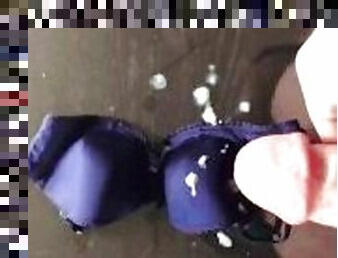 Cumshot on blue Bra