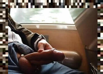 handjob piss and cum in the train