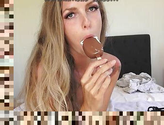 Amelie Lei - Cute Blonde Girl Spreads Ice Cream Onto Her Body! That Could Be Your Sperm German
