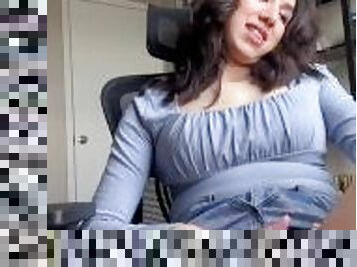 Latina strip teases & plays with herself with window open