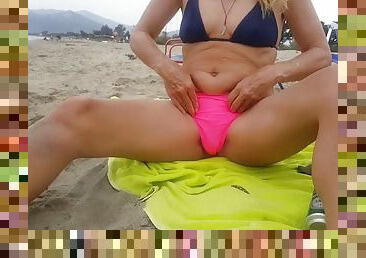Nippleringlover horny nude sexy milf tanned body flashes extreme pierced nipples and pierced pussy at public beach