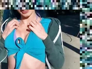 Hot teen Jewelz Blu gets fucked in a public pool POV
