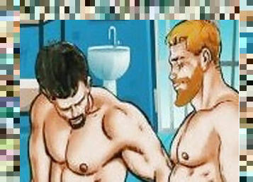 dubur, zakar-besar, homoseksual, creampie, pasangan, european, euro, hentai, berotot, penjara-prison