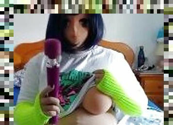 Kigurumi girl masturbates with a vibrator