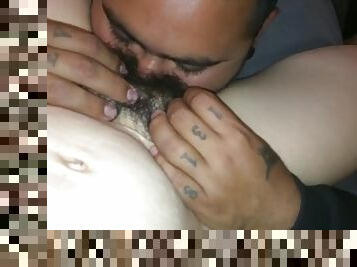 Black guy licks very hairy pussy
