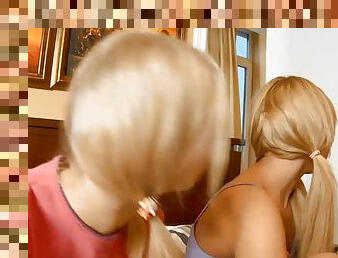Two blondes assfucked by horny guy