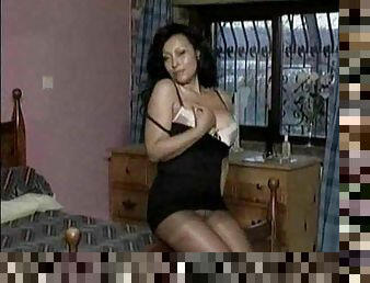 Hot striptease from the lusty old babe in hose