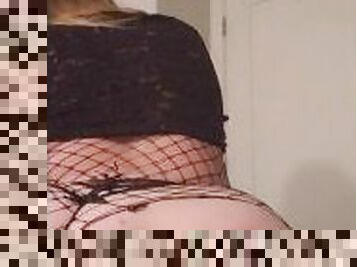 Fishnet BBw Milf slut dildo ride begging