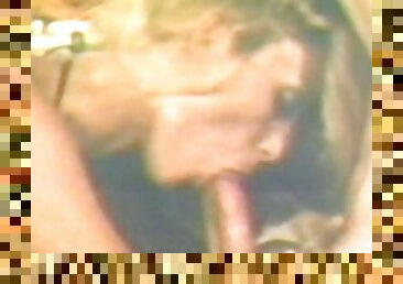 Retro blowjob by slender leggy blonde