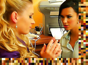 Glamorous chicks make office lesbian sex