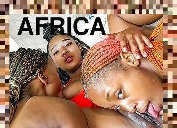 African Sex Trip - Hot Chicks Eating Their Clits &amp; Tourist&#039;s Big White Dick