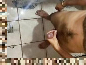 Big cock in the shower - view from above