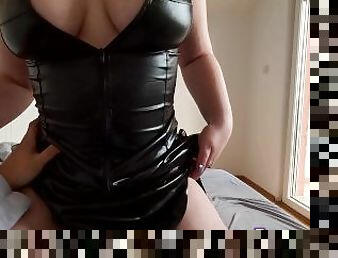 Fuck big boobs girl in black leather dress