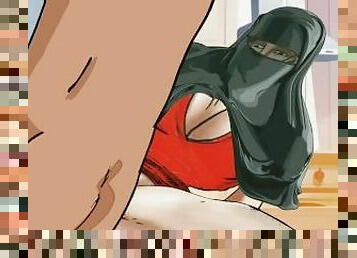 Stepmom quickie in the kitchen wearing niqab Cartoon animation Arab Hijab