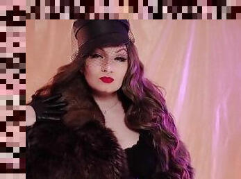 ASMR Mistress: fur coat fetish, clowly erotic movements and leather gloves close ups (Arya Grander)