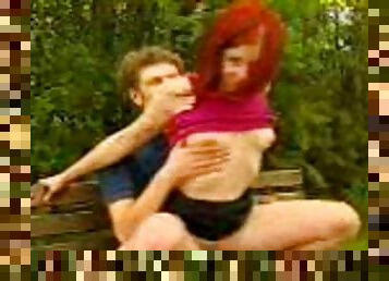 Sex on a park bench with a teen redhead