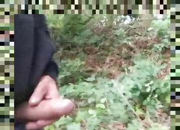 jerking off while walking in a public forest