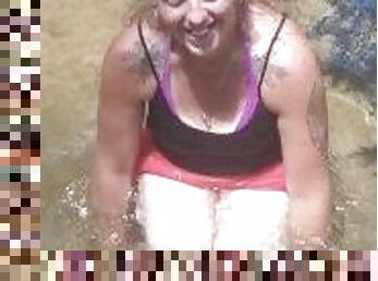 Country Girl Shy On Camera In Water At Popular Spring Creek