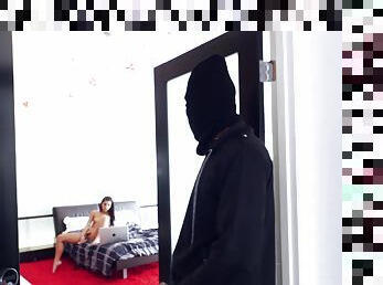 Masked robber fucks ebony girl in her room