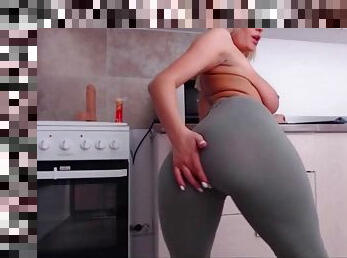 Blonde girl in the kitchen (no pussy)