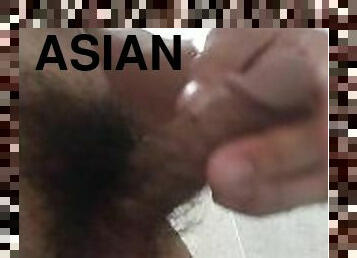 asiatique, baignade, masturbation, amateur, mature, énorme-bite, branlette, douche, solo, bite