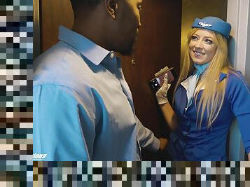 Blonde stewardess enjoys black man's dick during her break between flights