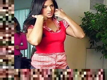 Backstage scene with hot brunette babe Sunny Leone