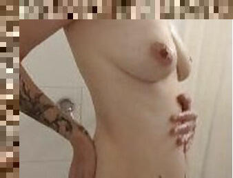 Pregnant alt milf soaps up in the shower