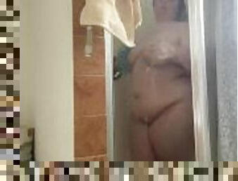 White thick girl taking a shower