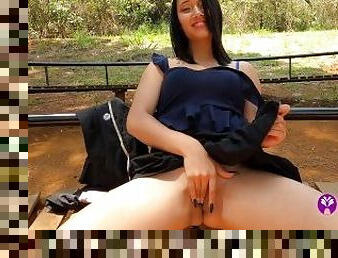 Beautiful horny Colombian in the forest.