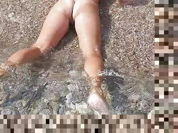 haarig, nudist, pissen, öffentliche, muschi, dilettant, babe, strand, gesichtspunkt, kleine-titten