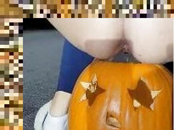 Desperation Piss - Milf Peeing in a Pumpkin found on Road!