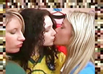 Needy lesbos masturbating in threesome