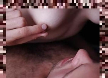 masturbation, mamelons, orgasme, amateur, petite, blanc, sucer