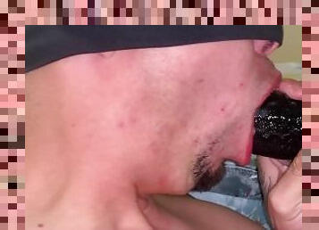interracial sloppy deepthroat blowjob from femboy twink