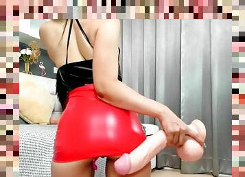 Can this petite brunette takes this huge dildo
