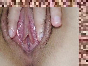 Hairy pussy masturbation close up